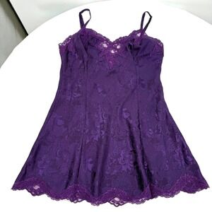 Victorias Secret Gold Label Mini Slip Dress Purple Size M‎ Vintage Jacquard 90s